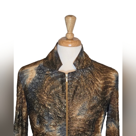Joseph Ribkoff Metallic Animal Print Fitted Zip Jacket Size 12 Canada Edgy - Picture 4 of 11